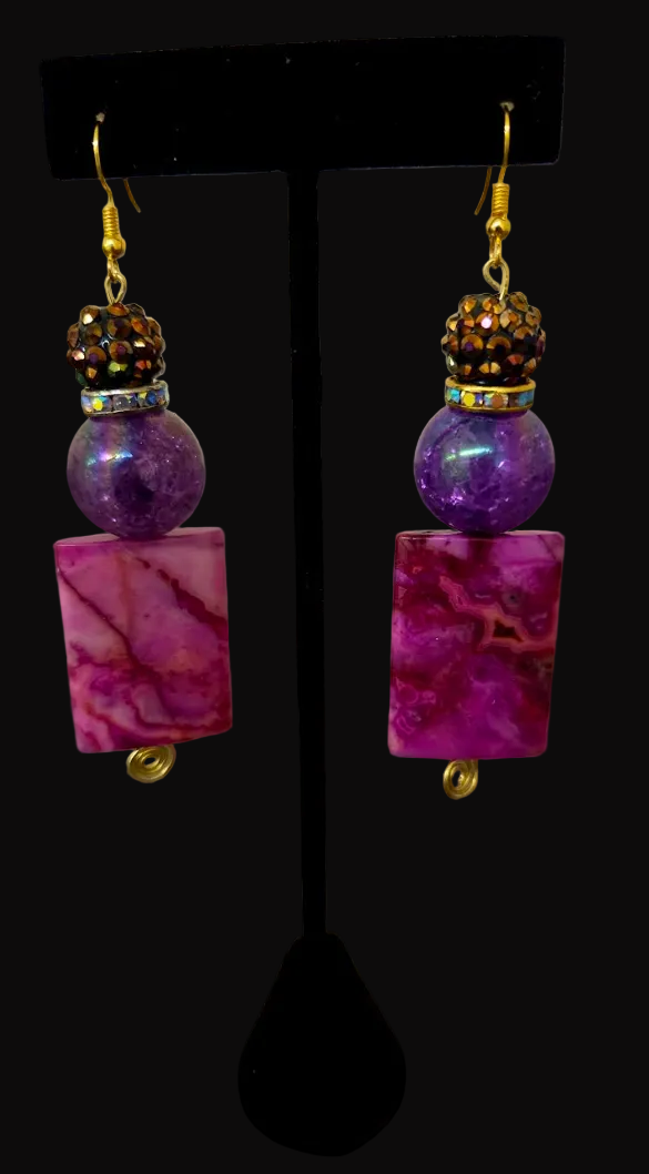 Pink Crazy Lace Agate Beaded Duster Pierced Earrings - OOAK Exclusive