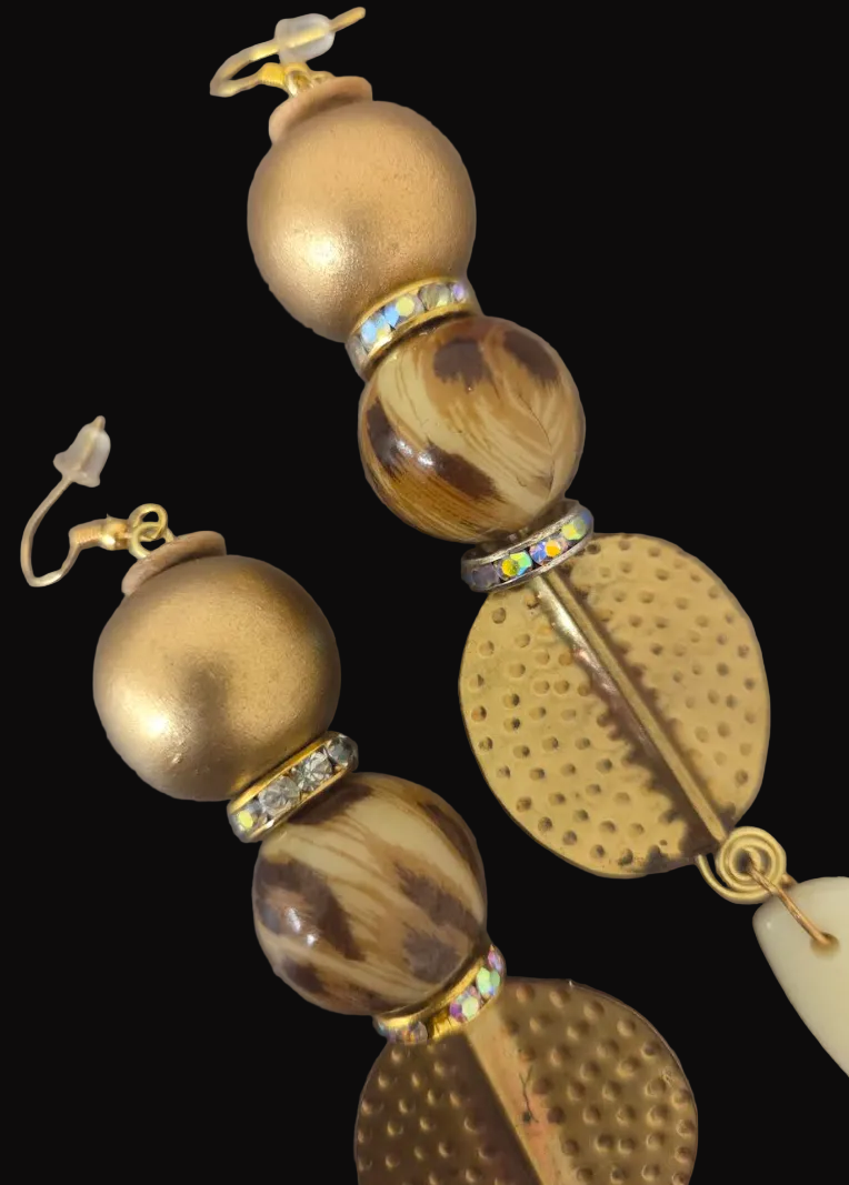 Golden Safari Inspired Shoulder Duster Pierced Earrings - Haute Couture