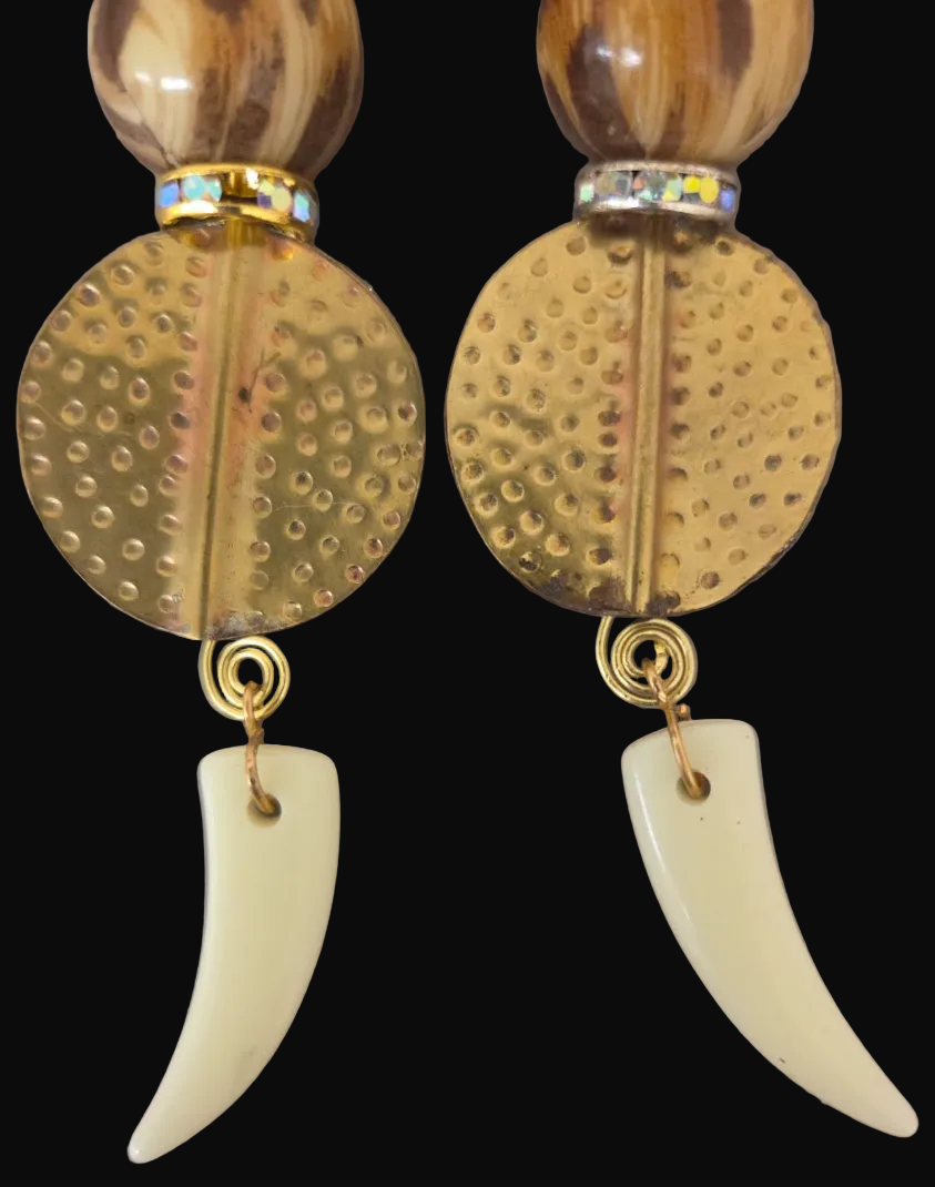 Golden Safari Inspired Shoulder Duster Pierced Earrings - Haute Couture