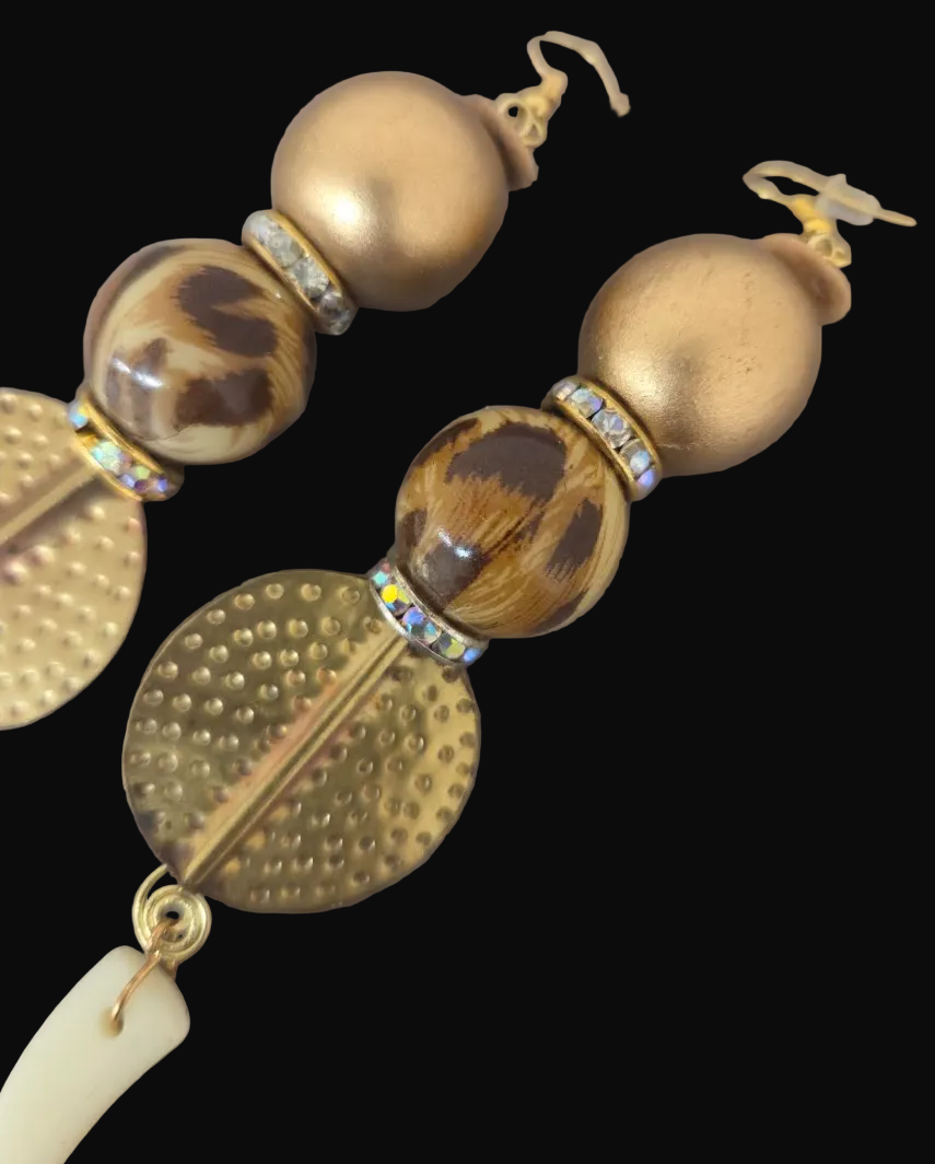 Golden Safari Inspired Shoulder Duster Pierced Earrings - Haute Couture