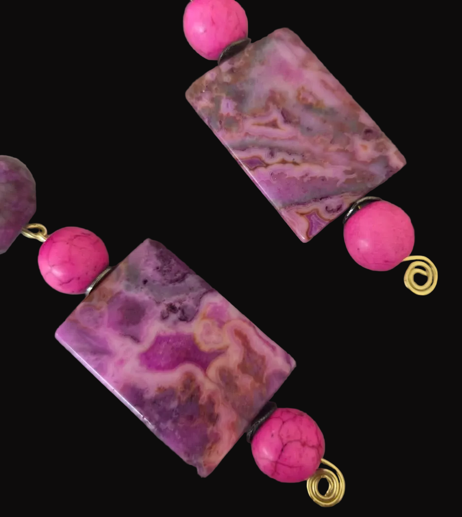 Pink & Purple Gemstone Beaded Shoulder Duster Pierced Earrings ~ Sexy