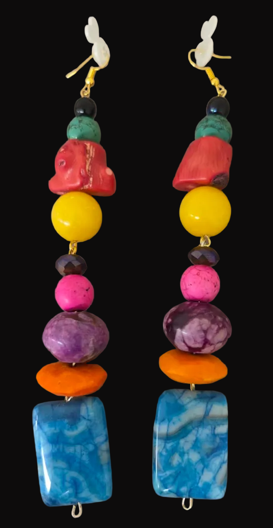 Multi Colored Mixed Gemstone Chunky Shoulder Duster Pierced Earrings