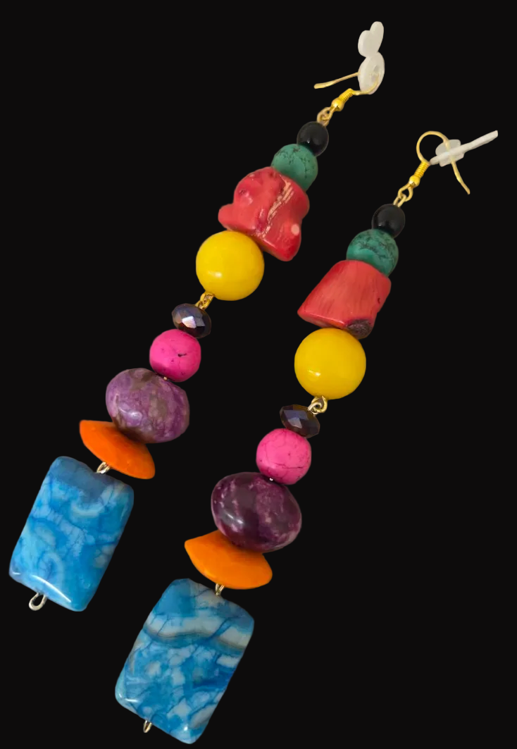 Multi Colored Mixed Gemstone Chunky Shoulder Duster Pierced Earrings