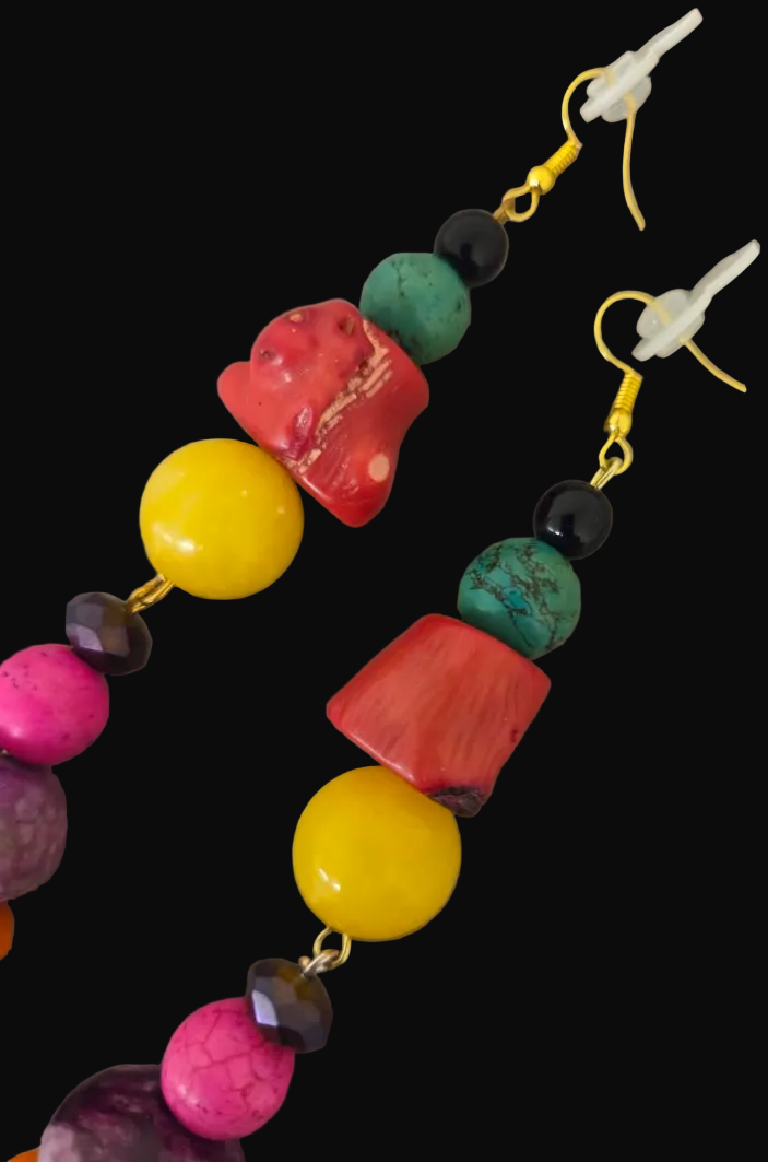 Multi Colored Mixed Gemstone Chunky Shoulder Duster Pierced Earrings