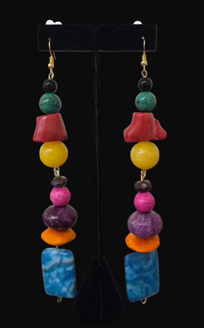 Multi Colored Mixed Gemstone Chunky Shoulder Duster Pierced Earrings