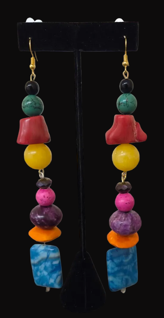 Multi Colored Mixed Gemstone Chunky Shoulder Duster Pierced Earrings