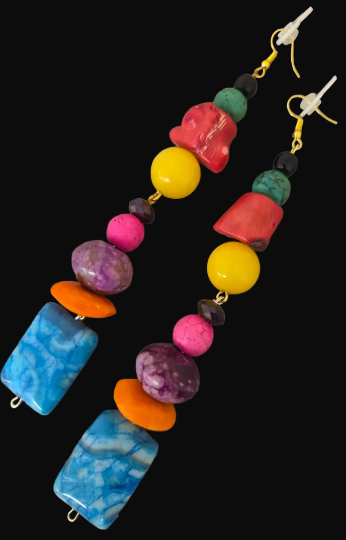 Multi Colored Mixed Gemstone Chunky Shoulder Duster Pierced Earrings