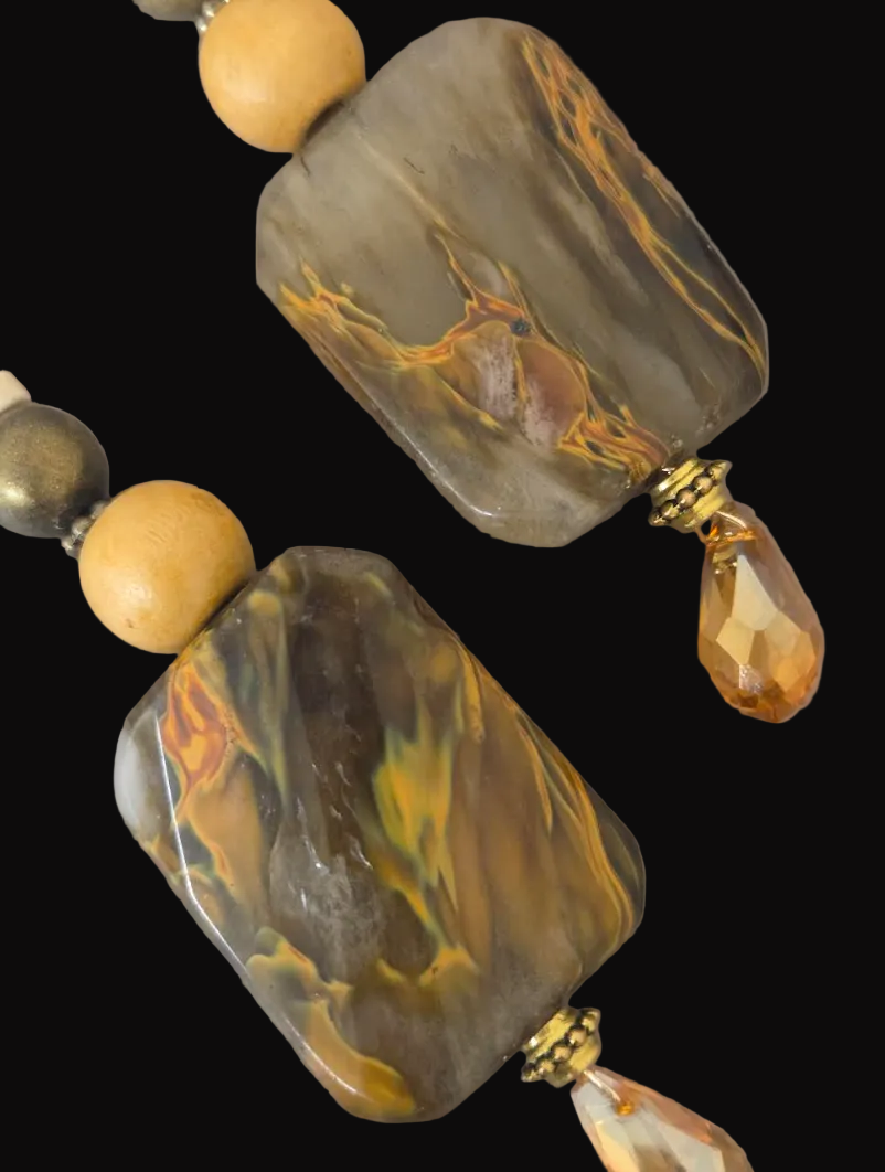 Oversized Hematoid Quartz Beaded Dangle Pierced Earring - Earthy