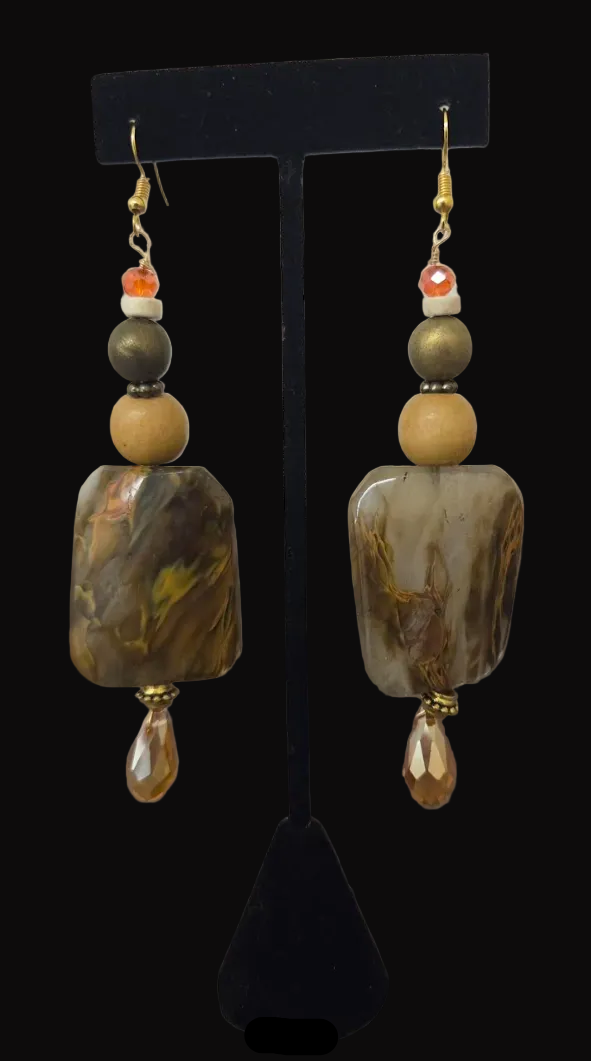 Oversized Hematoid Quartz Beaded Dangle Pierced Earring - Earthy