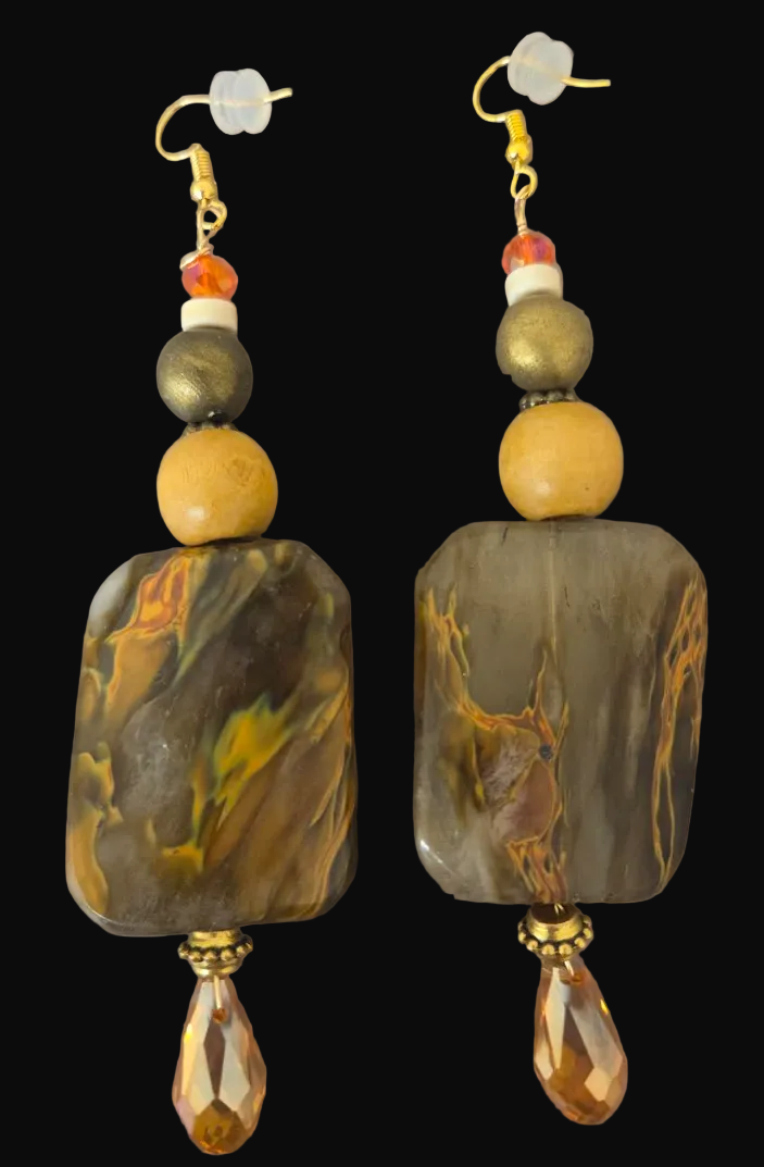 Oversized Hematoid Quartz Beaded Dangle Pierced Earring - Earthy