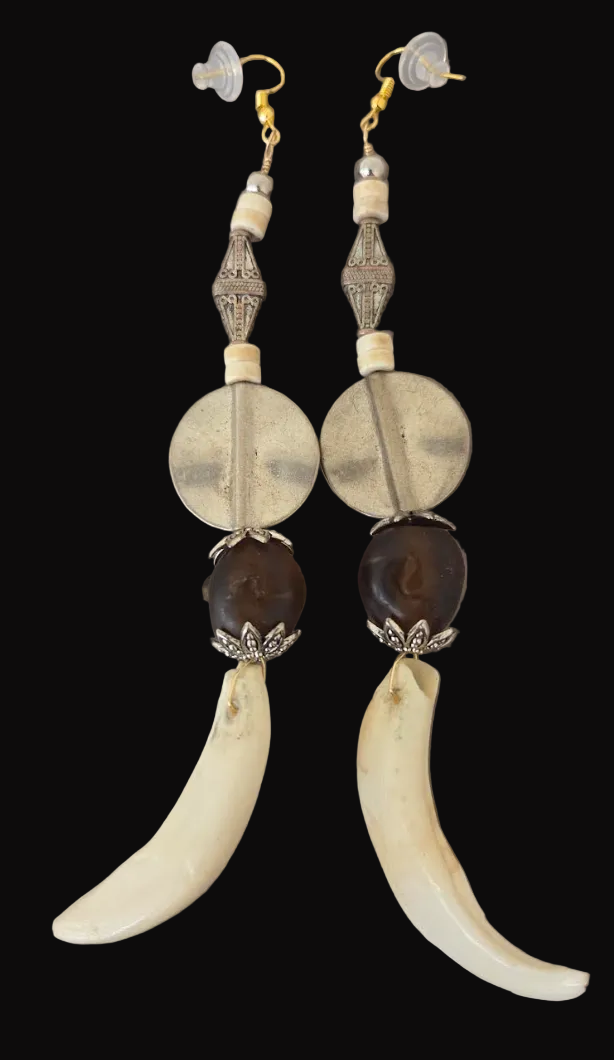 Tribal Inspired Tusk Shoulder Duster Pierced Earrings - Wild & Exotic
