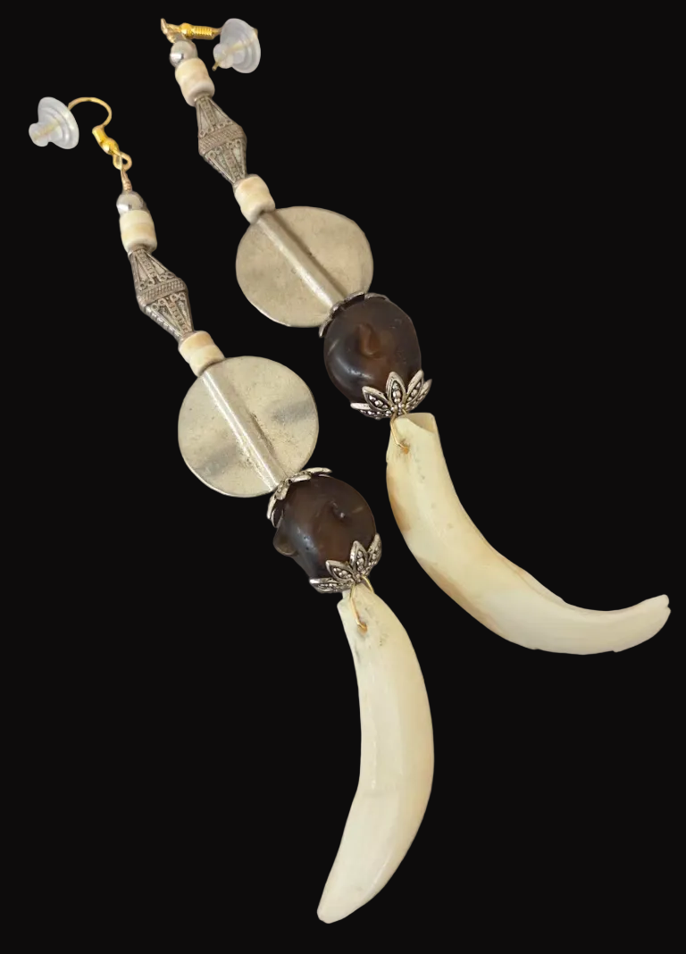 Tribal Inspired Tusk Shoulder Duster Pierced Earrings - Wild & Exotic