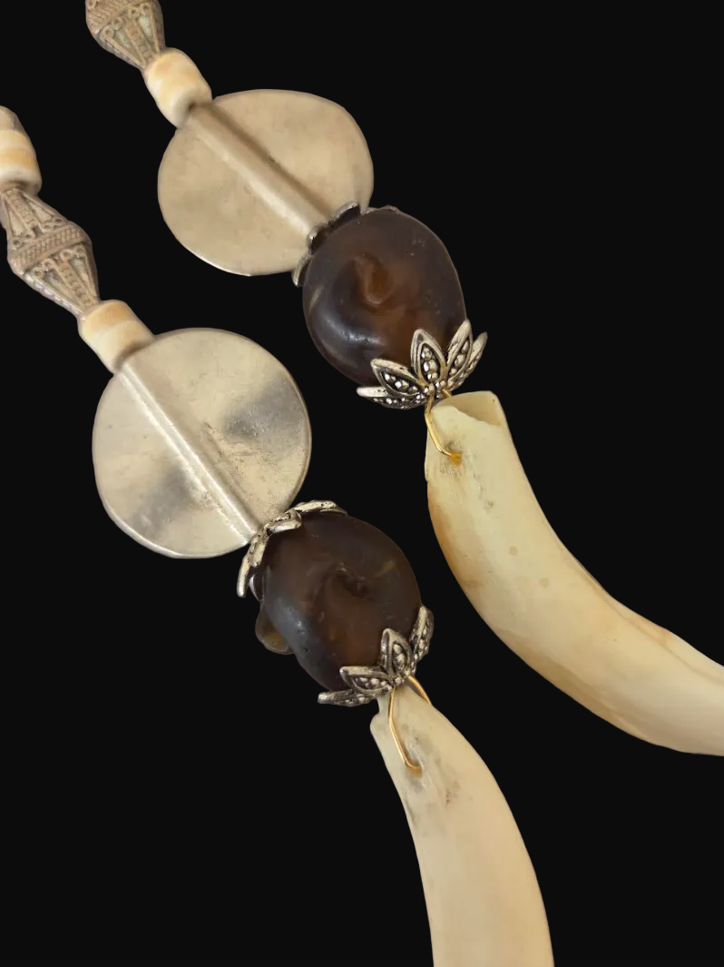 Tribal Inspired Tusk Shoulder Duster Pierced Earrings - Wild & Exotic