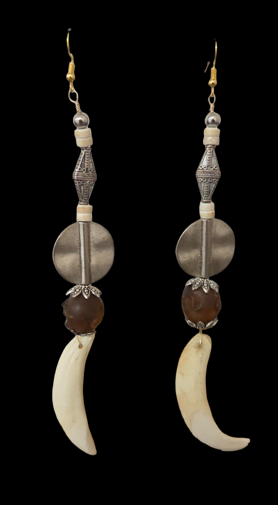 Tribal Inspired Tusk Shoulder Duster Pierced Earrings - Wild & Exotic