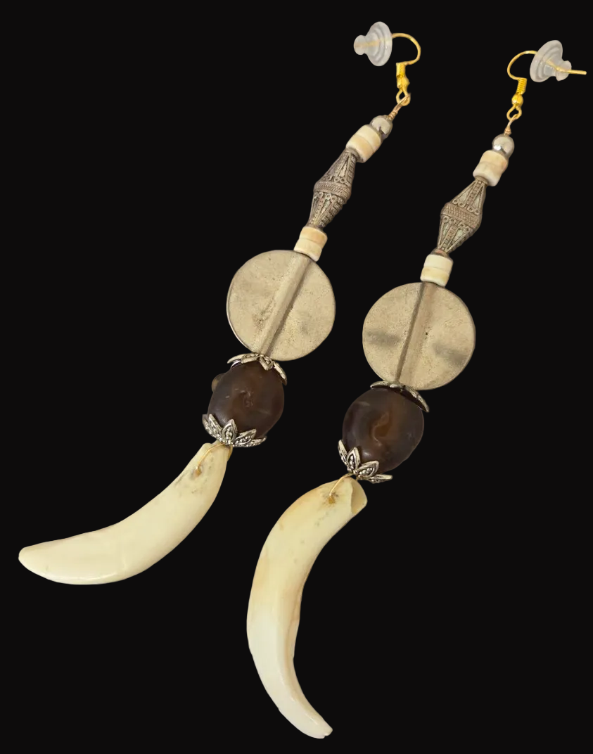 Tribal Inspired Tusk Shoulder Duster Pierced Earrings - Wild & Exotic