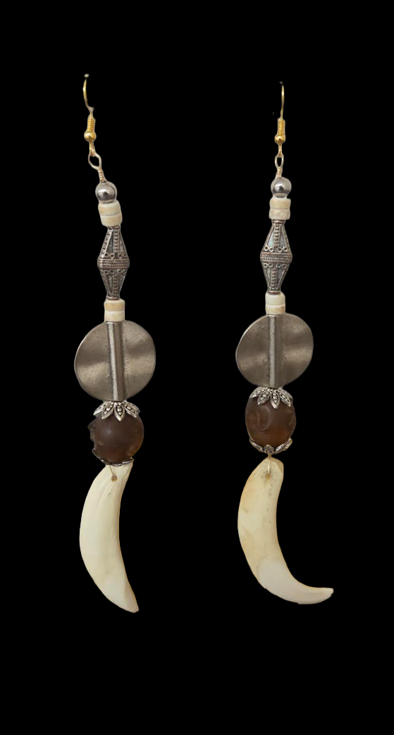 Tribal Inspired Tusk Shoulder Duster Pierced Earrings - Wild & Exotic