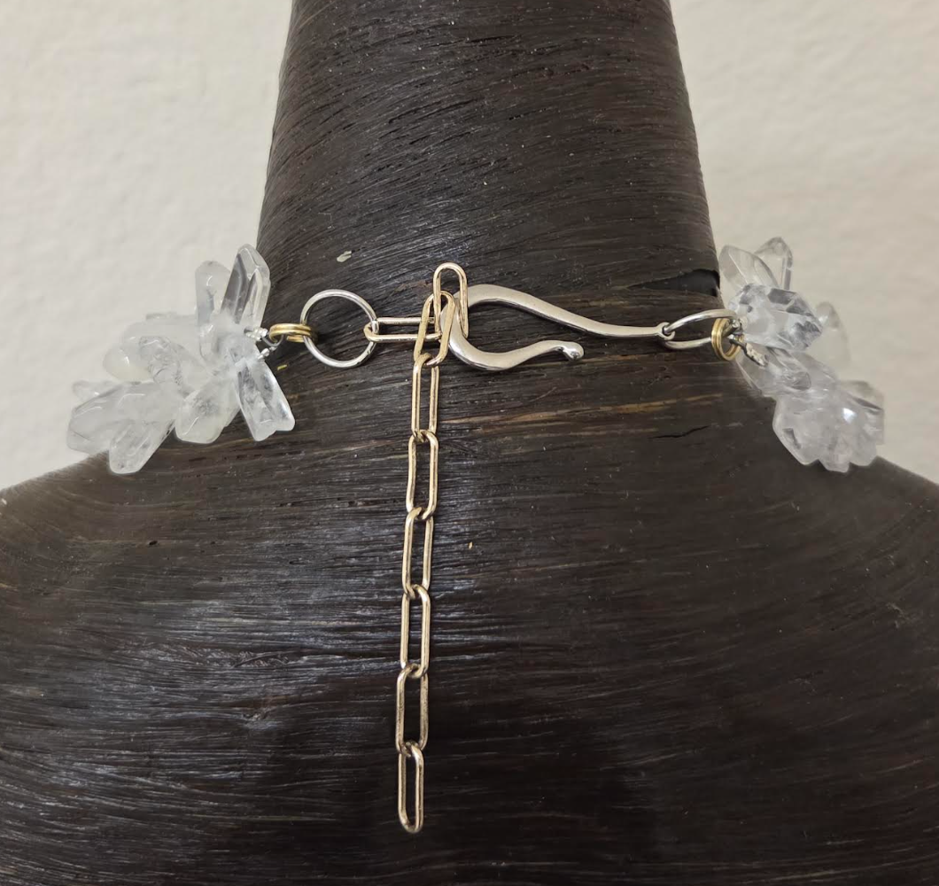 Sculpted Quartz Point Pendant With Multi-Strand Quartz Necklace - Icy