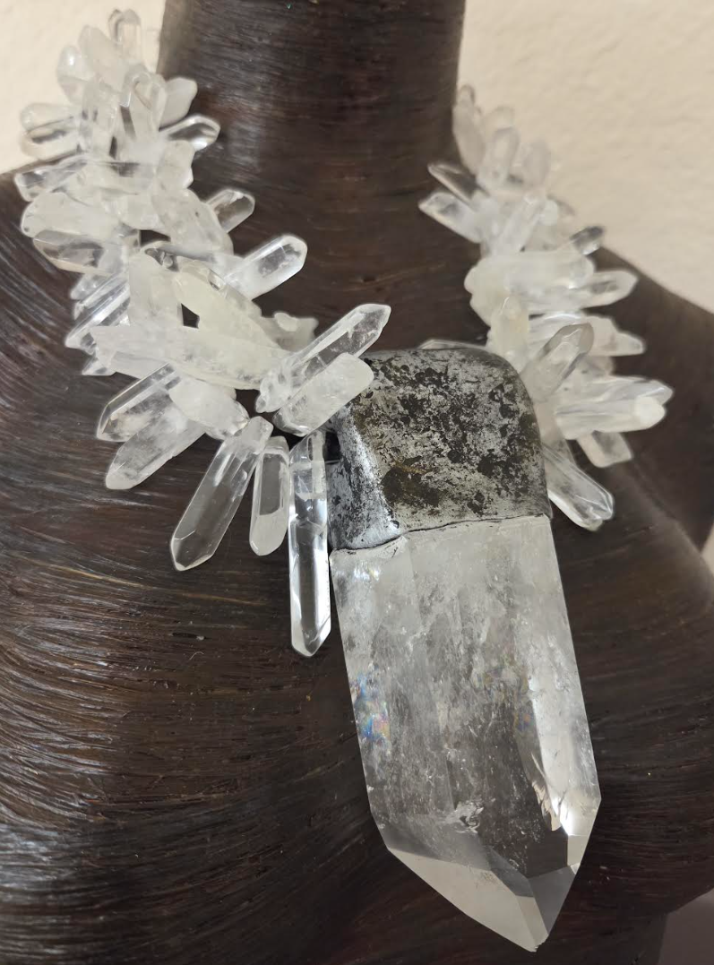 Sculpted Quartz Point Pendant With Multi-Strand Quartz Necklace - Icy