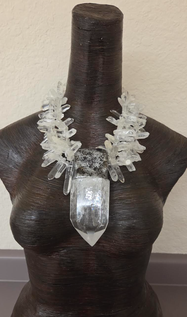 Sculpted Quartz Point Pendant With Multi-Strand Quartz Necklace - Icy