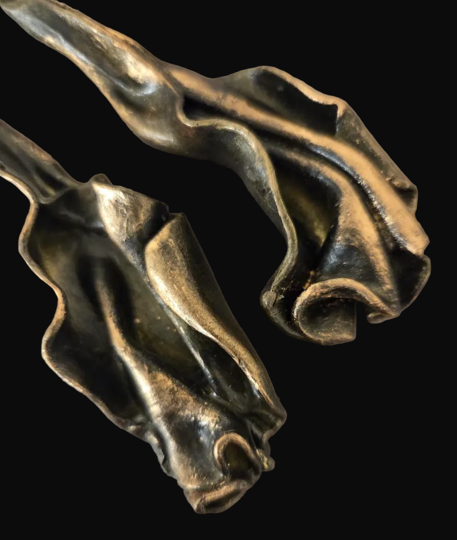 Hand Sculpted Deep Bronze Art Nouveau Shoulder Duster Pierced Earrings