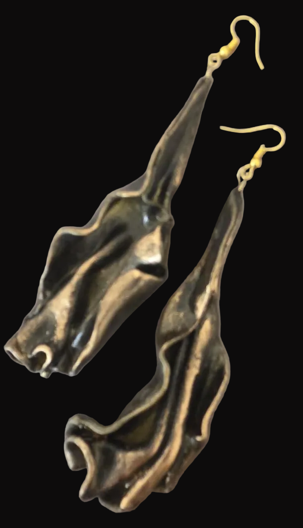 Hand Sculpted Deep Bronze Art Nouveau Shoulder Duster Pierced Earrings