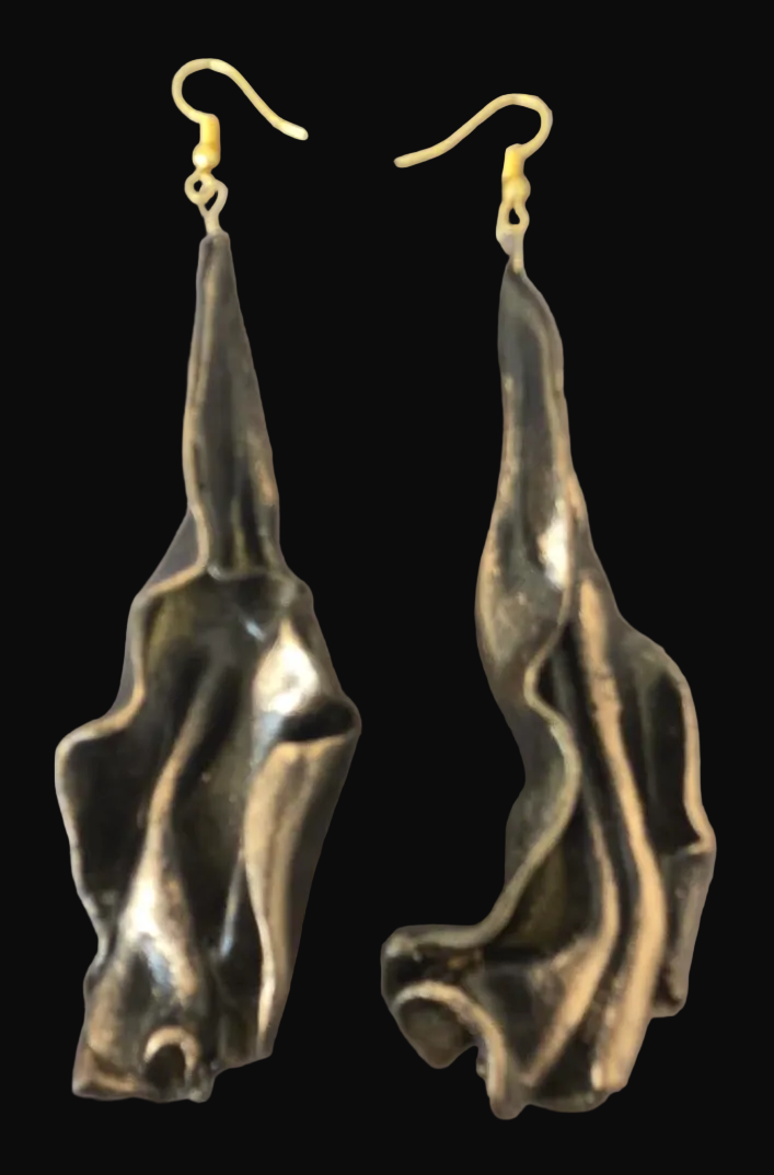 Hand Sculpted Deep Bronze Art Nouveau Shoulder Duster Pierced Earrings