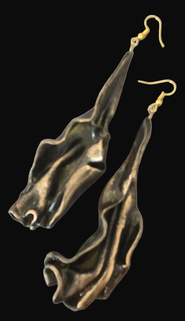 Hand Sculpted Deep Bronze Art Nouveau Shoulder Duster Pierced Earrings