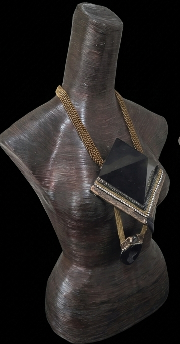 Mens Egyptian Revival Shungite Pyramid & Black Druzy Agate Chest Piece