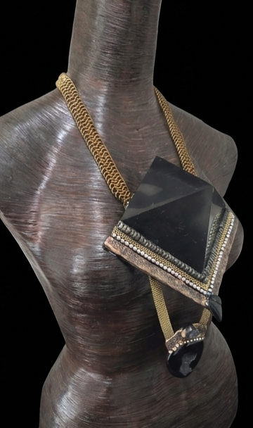Mens Egyptian Revival Shungite Pyramid & Black Druzy Agate Chest Piece