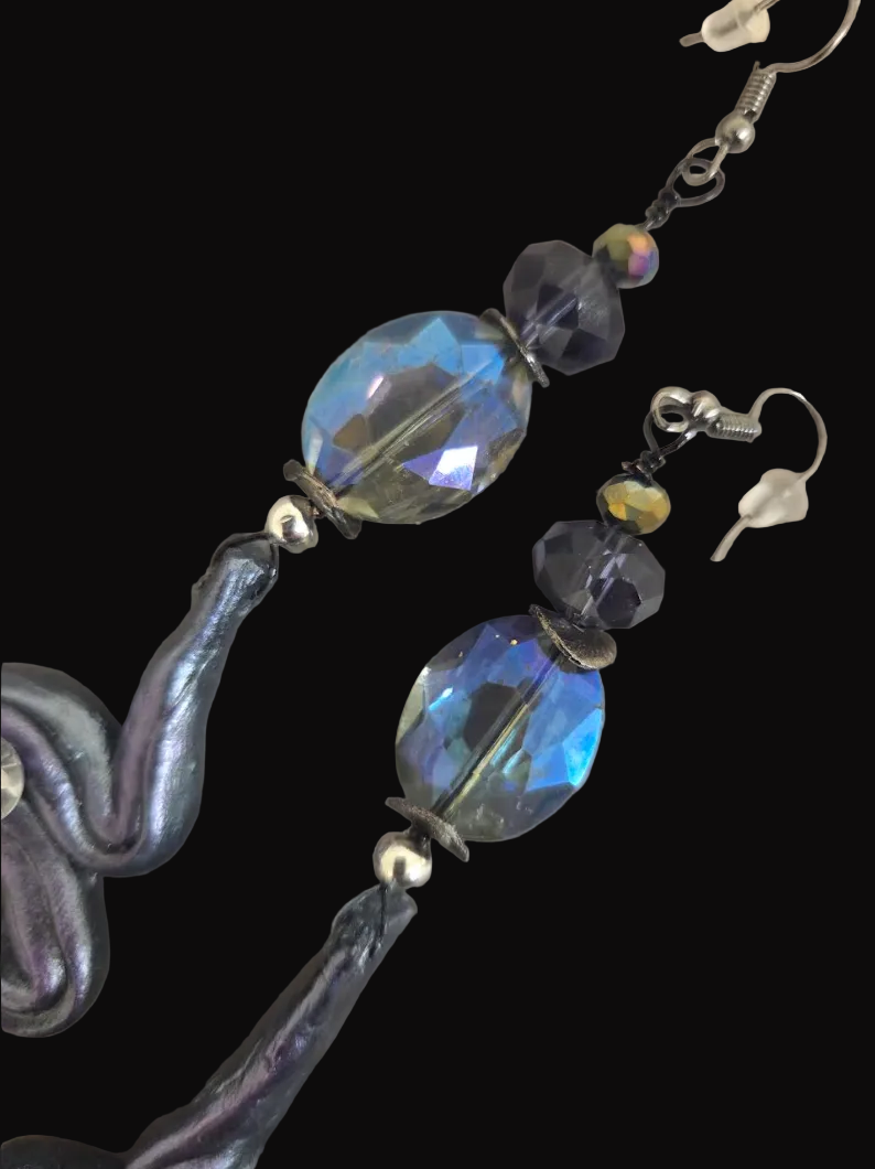 Hand Sculpted Pewter Squiggle Shoulder Duster Pierced Earrings - Sexy