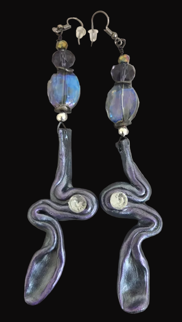 Hand Sculpted Pewter Squiggle Shoulder Duster Pierced Earrings - Sexy