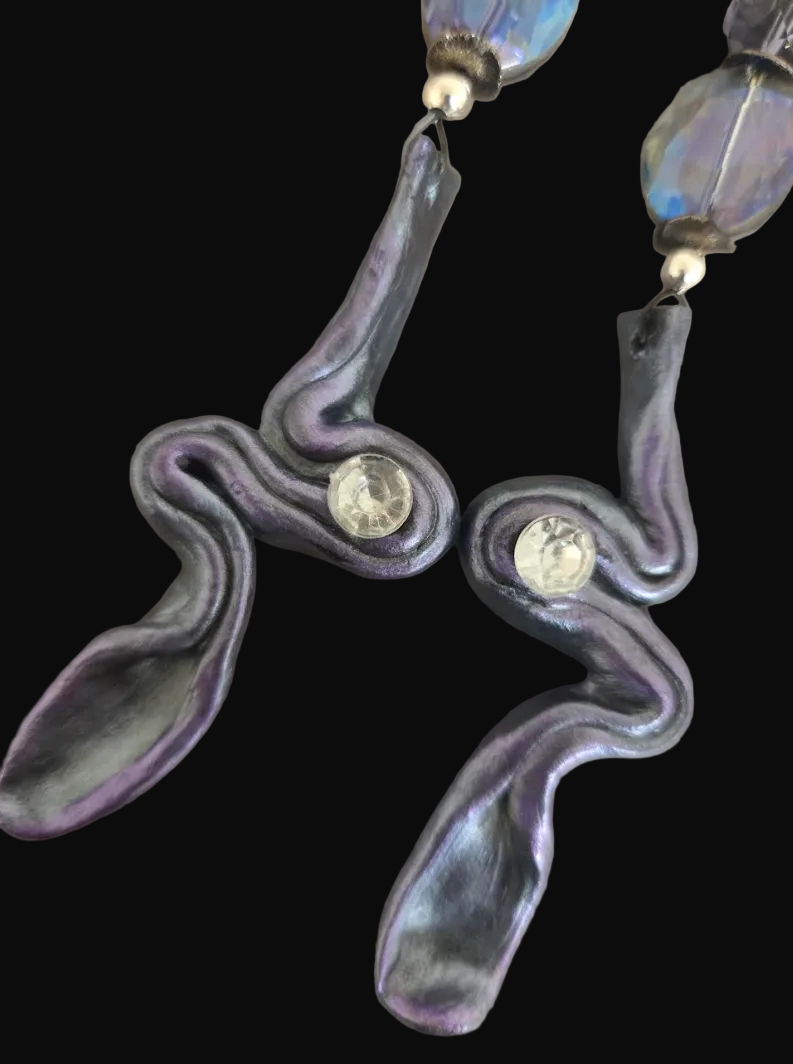 Hand Sculpted Pewter Squiggle Shoulder Duster Pierced Earrings - Sexy