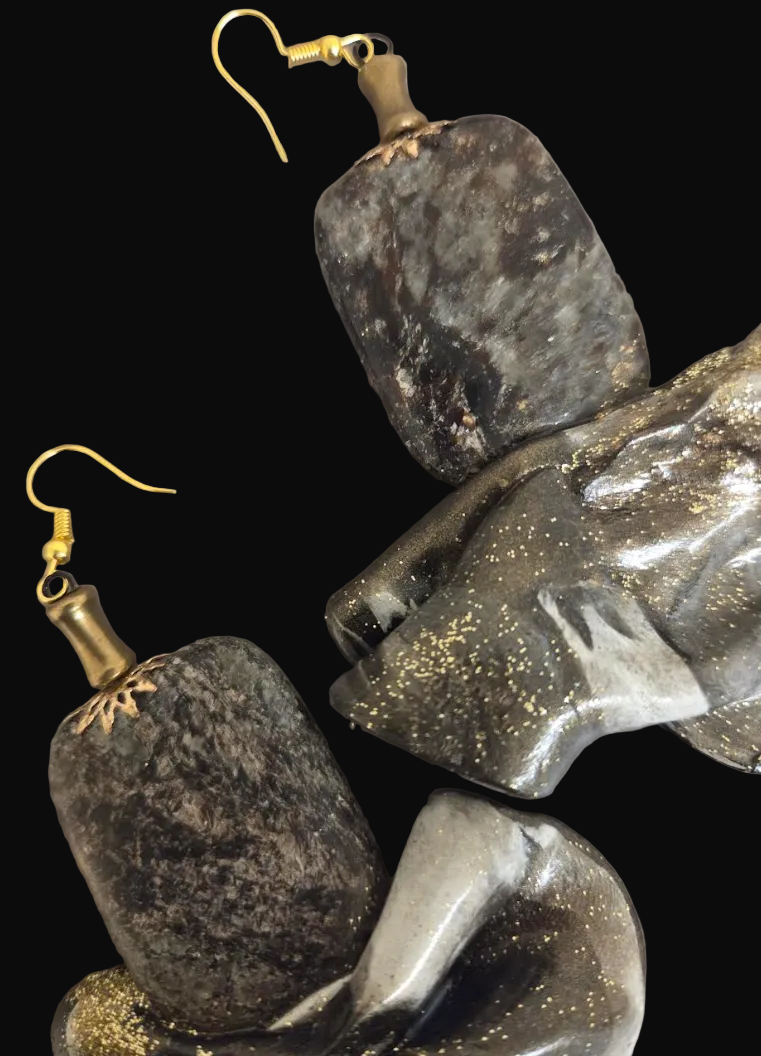 Natural Gemstone & Pyrite Inclusions Hand Sculpted Avant Garde Earrings