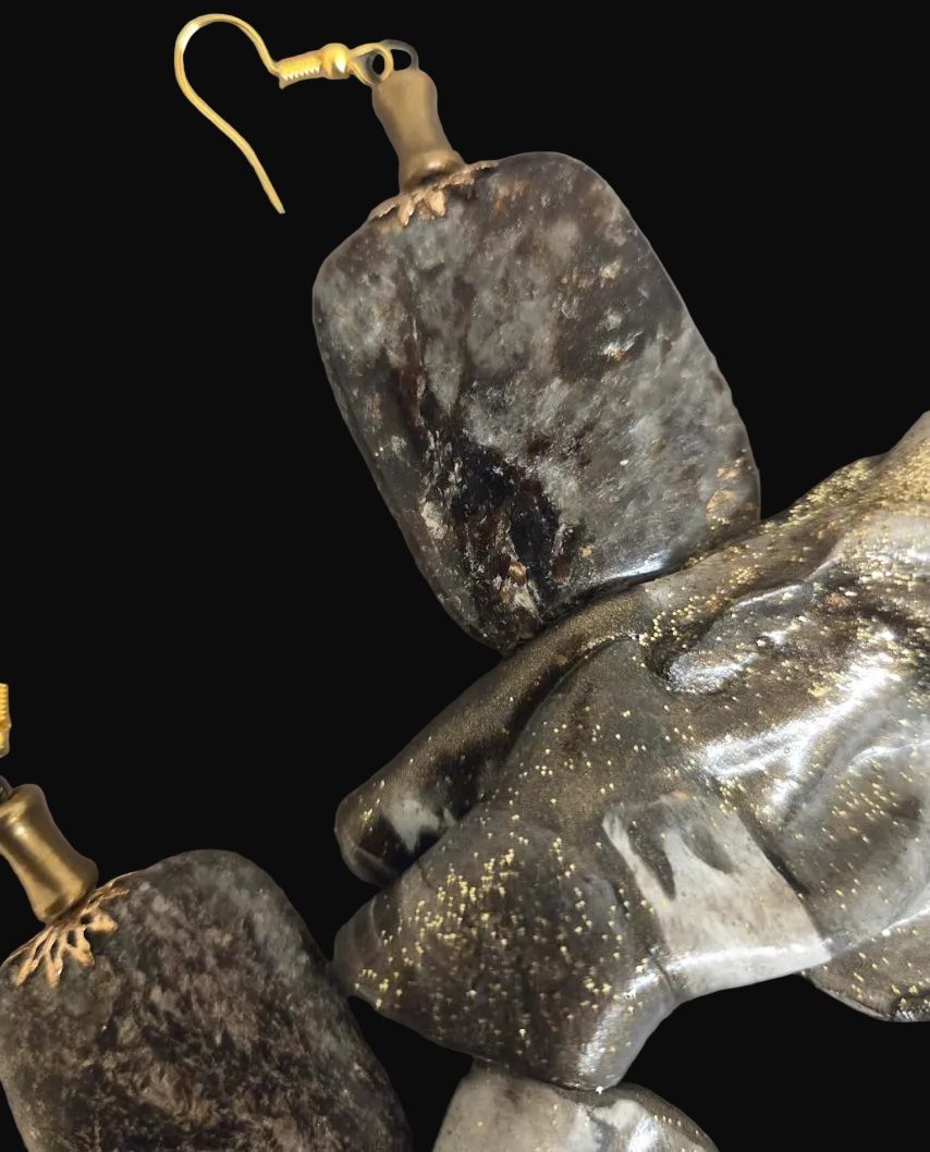 Natural Gemstone & Pyrite Inclusions Hand Sculpted Avant Garde Earrings