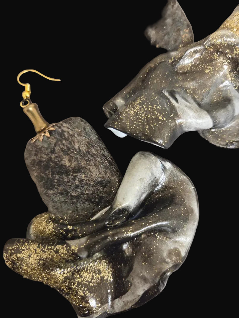 Natural Gemstone & Pyrite Inclusions Hand Sculpted Avant Garde Earrings