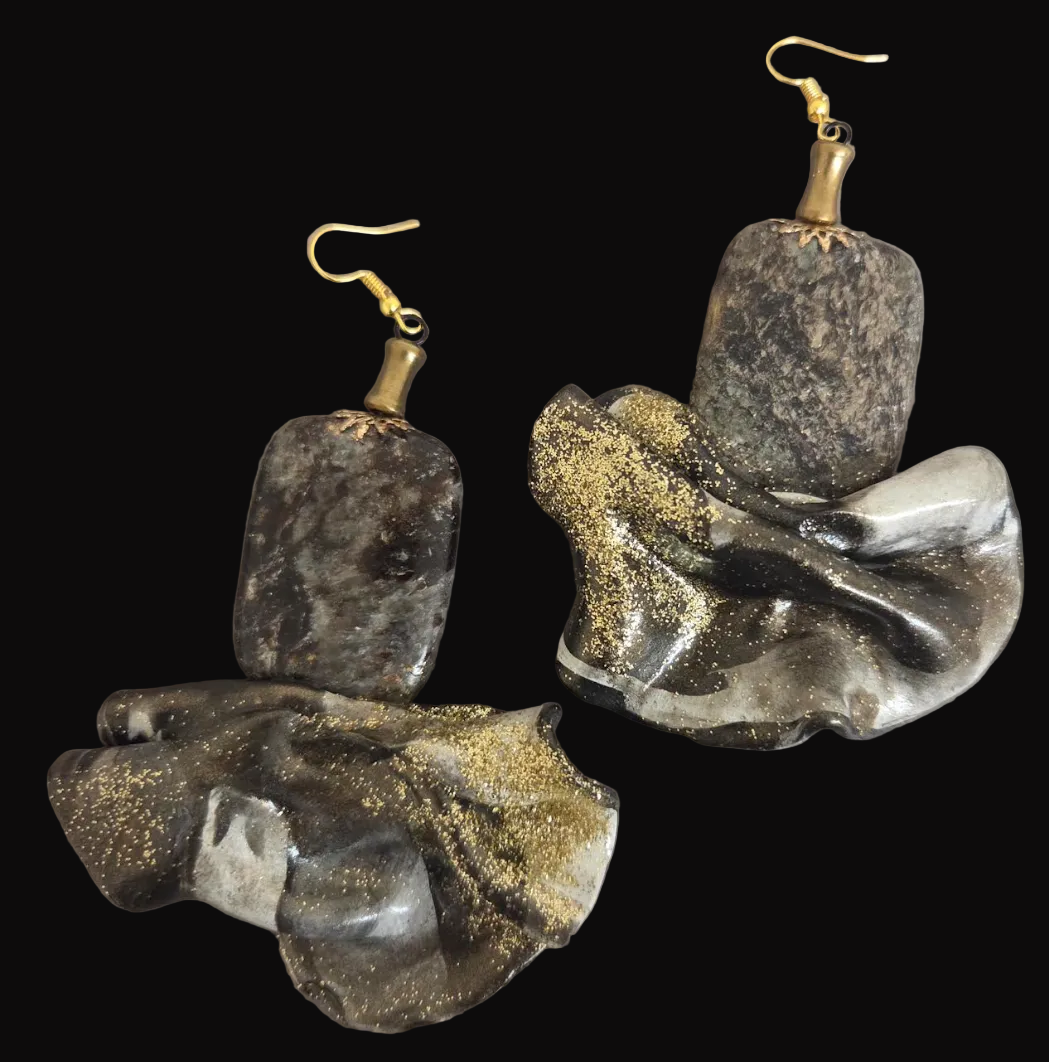 Natural Gemstone & Pyrite Inclusions Hand Sculpted Avant Garde Earrings