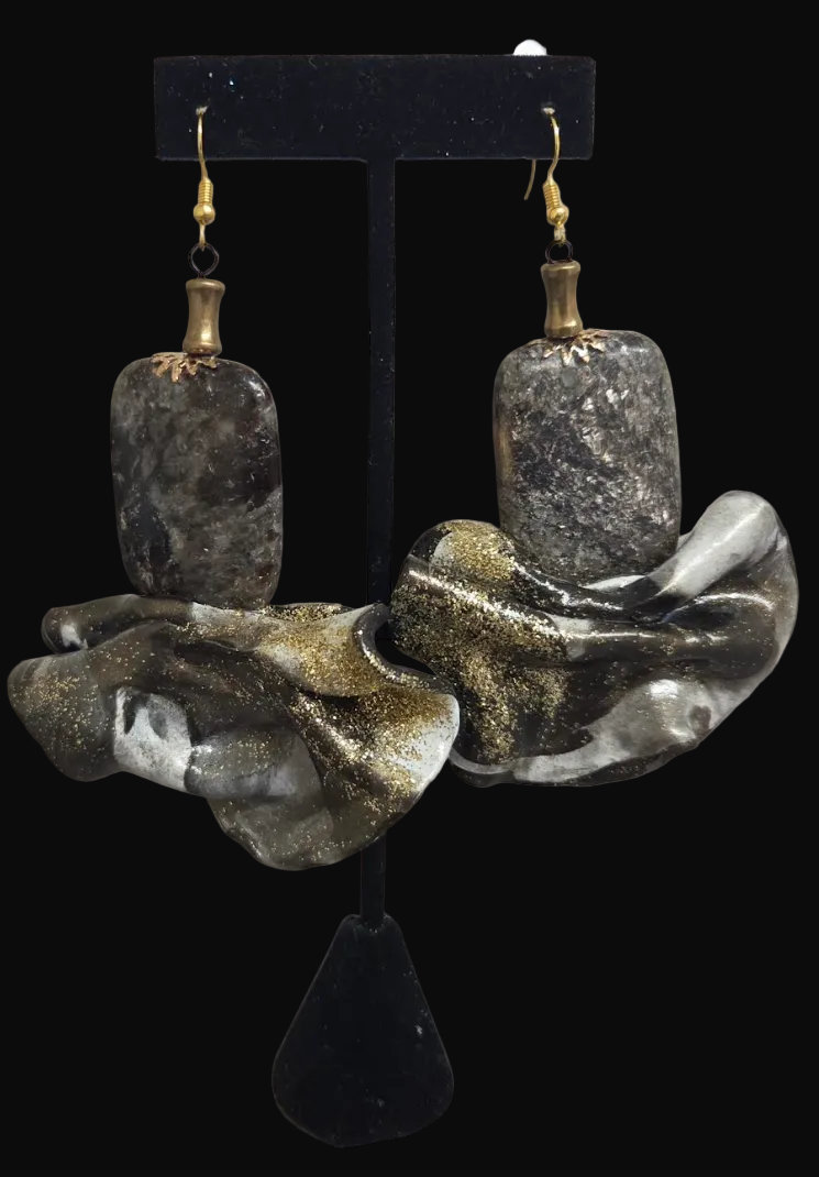 Natural Gemstone & Pyrite Inclusions Hand Sculpted Avant Garde Earrings