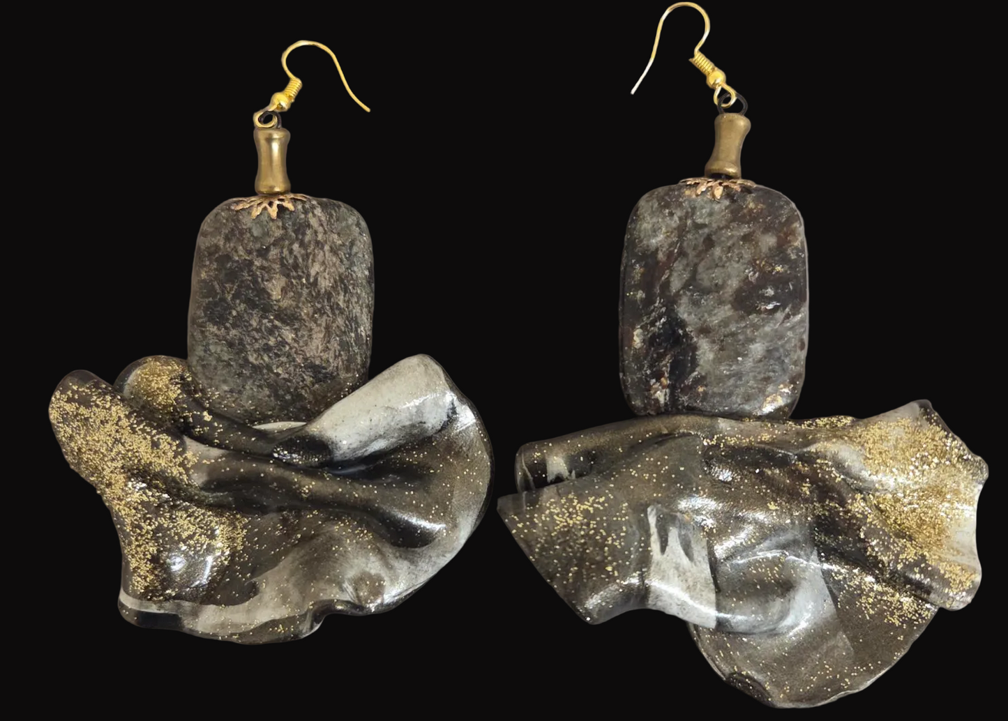 Natural Gemstone & Pyrite Inclusions Hand Sculpted Avant Garde Earrings