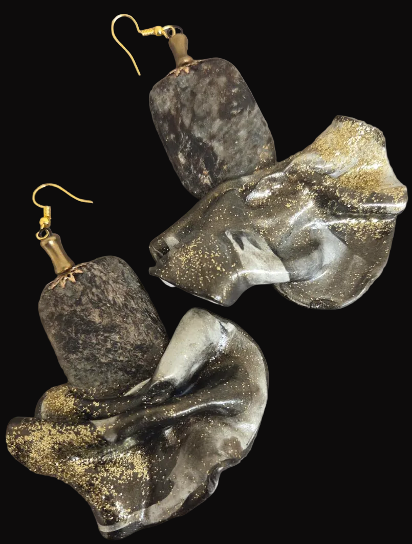 Natural Gemstone & Pyrite Inclusions Hand Sculpted Avant Garde Earrings