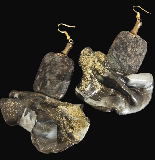 Natural Gemstone & Pyrite Inclusions Hand Sculpted Avant Garde Earrings