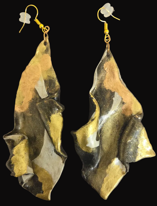 Abstract Hand Sculpted Long Sensuous Pierced Earrings - Haute Couture