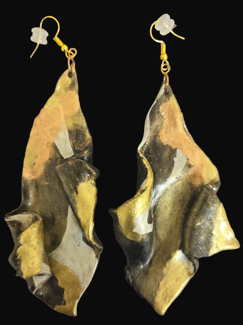 Abstract Hand Sculpted Long Sensuous Pierced Earrings - Haute Couture