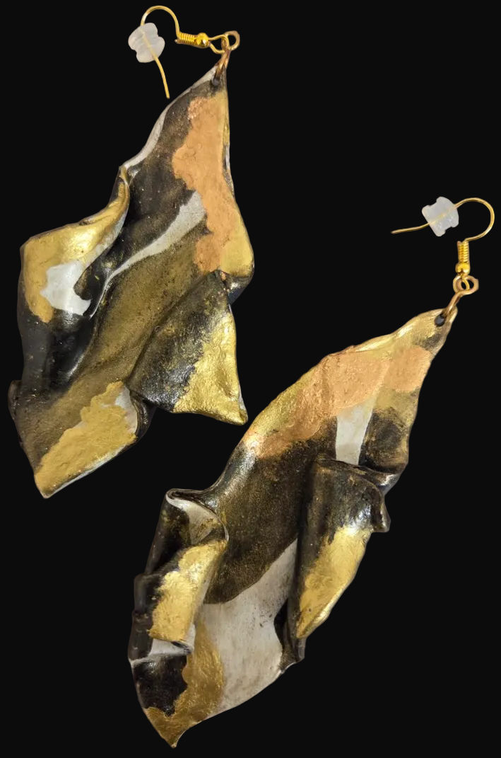 Abstract Hand Sculpted Long Sensuous Pierced Earrings - Haute Couture