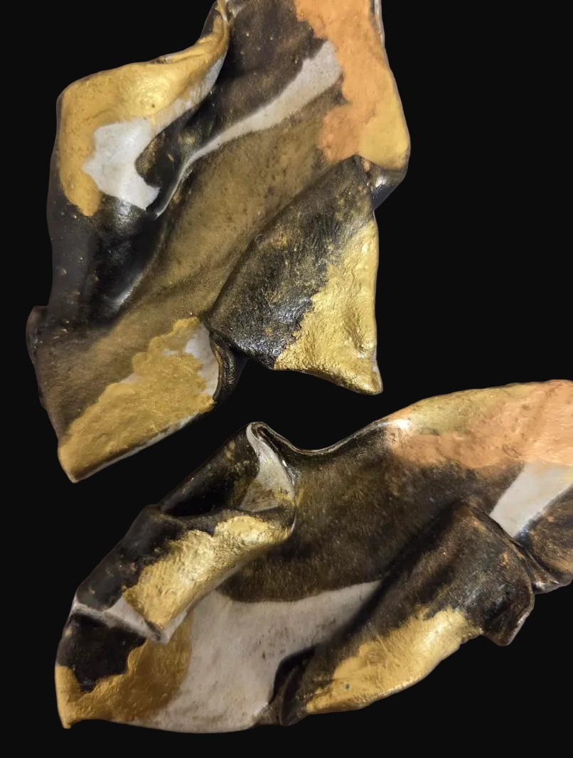 Abstract Hand Sculpted Long Sensuous Pierced Earrings - Haute Couture