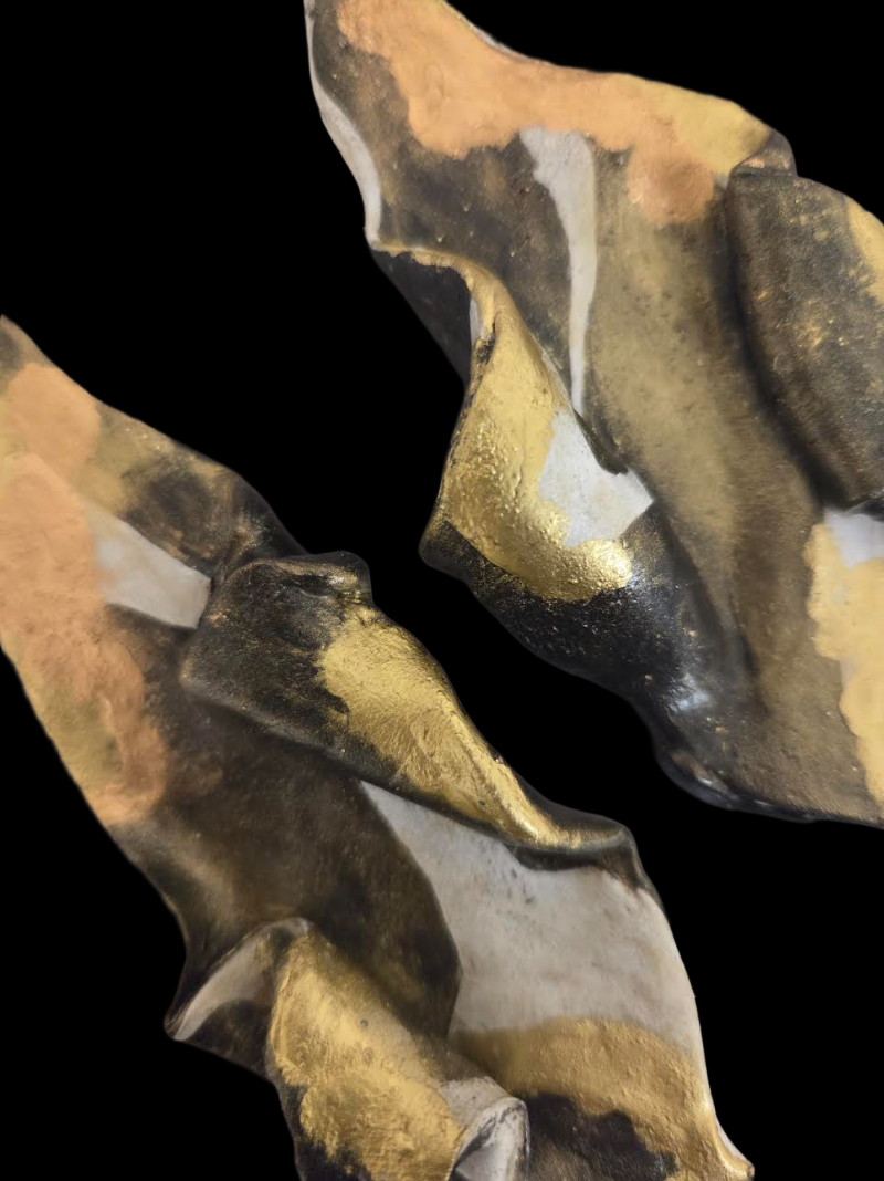 Abstract Hand Sculpted Long Sensuous Pierced Earrings - Haute Couture