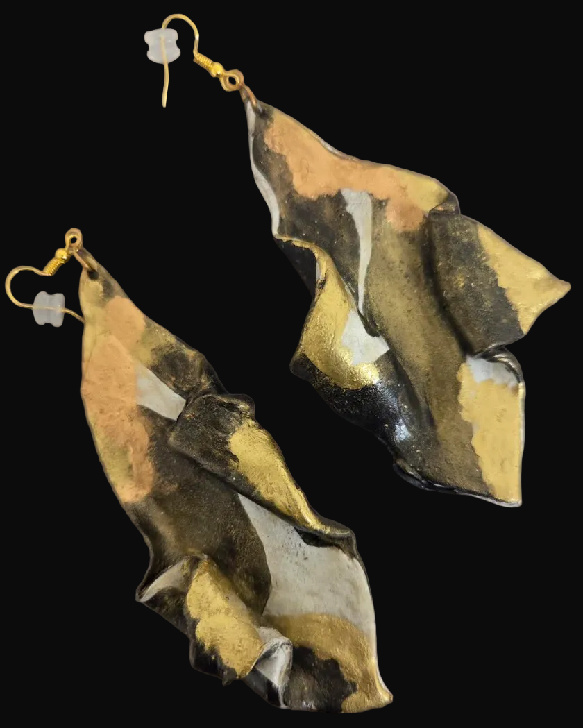 Abstract Hand Sculpted Long Sensuous Pierced Earrings - Haute Couture