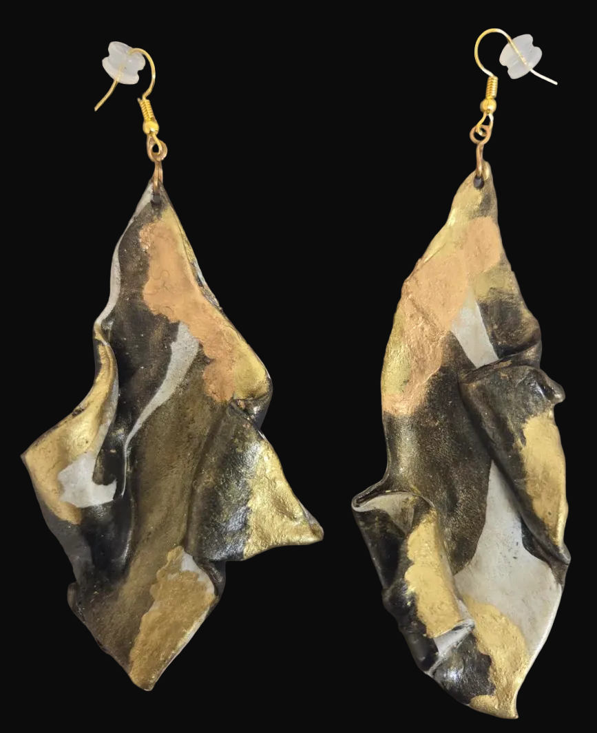 Abstract Hand Sculpted Long Sensuous Pierced Earrings - Haute Couture