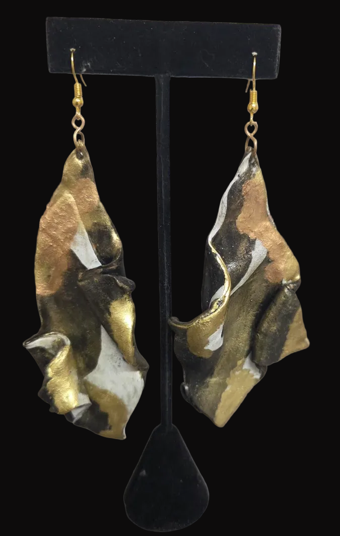 Abstract Hand Sculpted Long Sensuous Pierced Earrings - Haute Couture