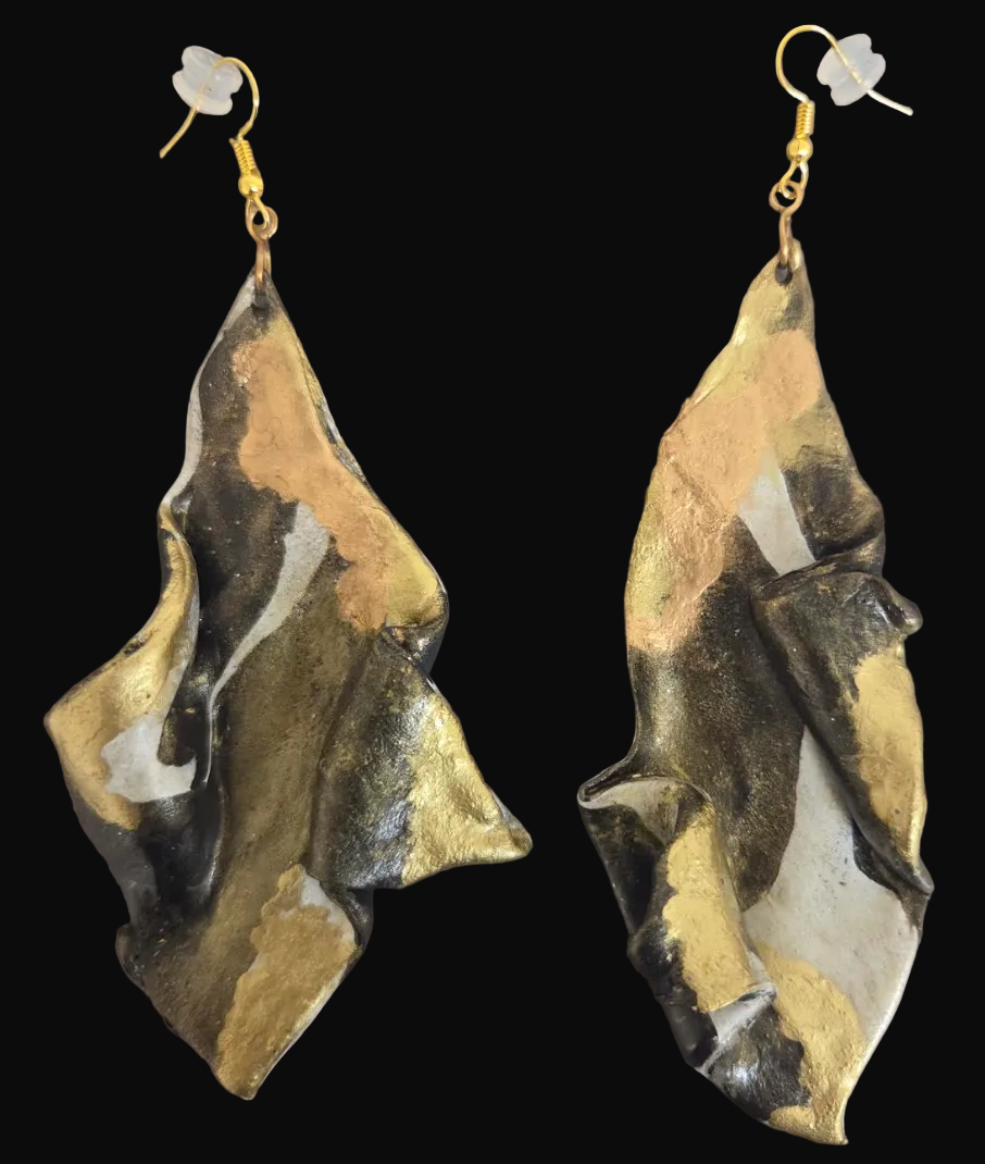Abstract Hand Sculpted Long Sensuous Pierced Earrings - Haute Couture