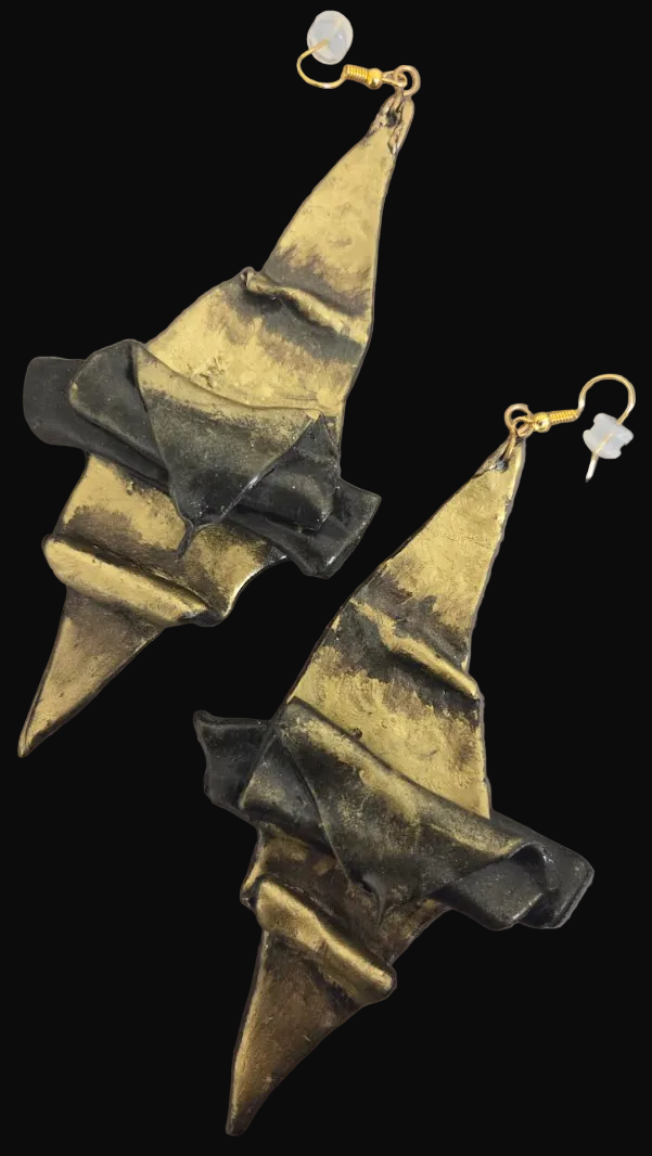 Faux Golden Bronze Hand Sculpted Oversized Architectural Earrings